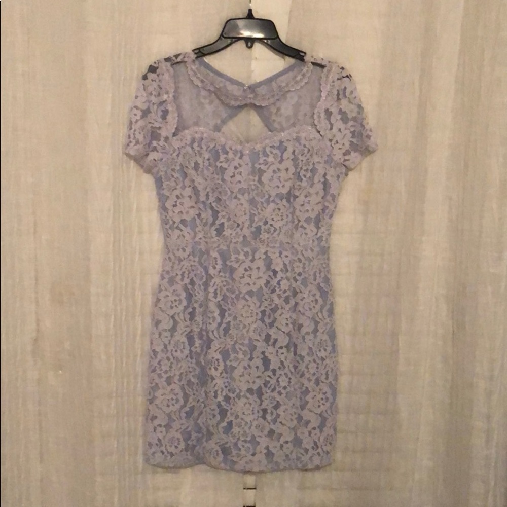 White and blue lace cocktail dress